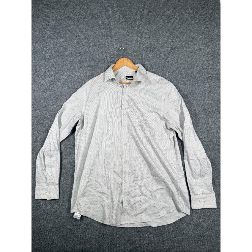 Van Heusen Ultra Wrinkle Free Dress Shirt Mens XL 17-17.5 White Pattern Stretch